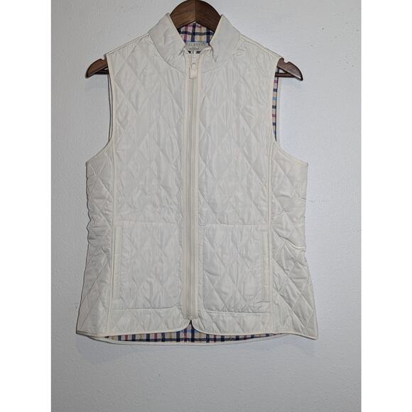 Talbots Reversible Quilted Vest Full Zip White Multicolor Plaid Women's Medium - Picture 1 of 8